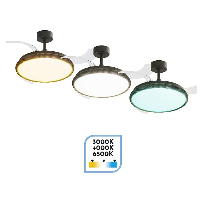 Arte confort Ventilador de techo Ruvik M (Negro, 107 cm, 25,5 W, Blanco cálido) | BAUHAUS