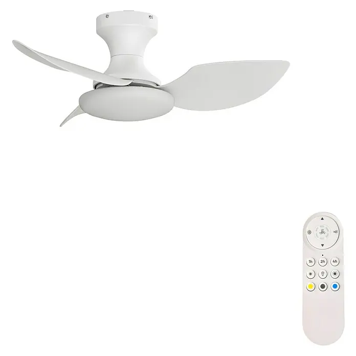 Arte confort Ventilador de techo Zeilo - Blanco, 79 cm, 30 W, Blanco cálido - Ventilador de techo blanco con mando, diseño moderno para refrigeración e iluminación elegante.