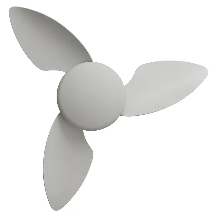 Arte confort Ventilador de techo Zeilo - Blanco, 79 cm, 30 W, Blanco cálido - Primer plano de un ventilador de techo moderno con tres aspas y una cubierta esférica en gris neutro.