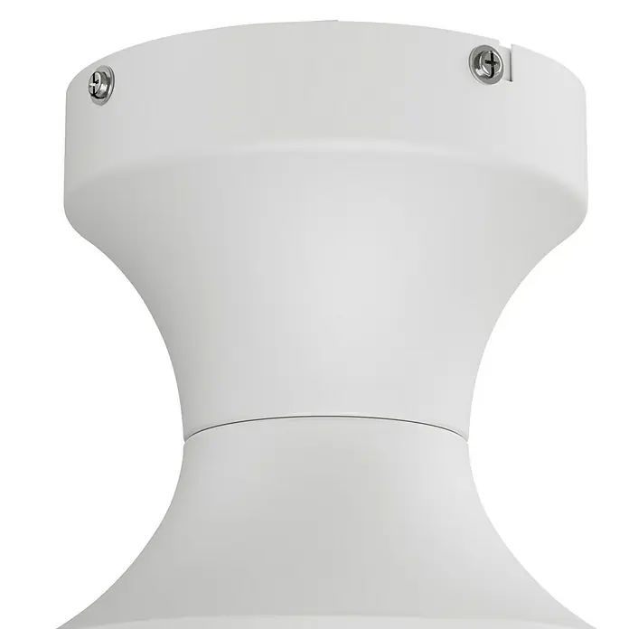Arte confort Ventilador de techo Zeilo - Blanco, 79 cm, 30 W, Blanco cálido - Primer plano de una lámpara de techo blanca y elegante con detalles plateados y un acabado liso.