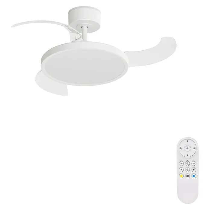 Arte confort Ventilador de techo Vetra S - Blanco, 91 cm, 30 W, Blanco cálido - Ventilador de techo blanco con iluminación LED integrada y control remoto para una fácil gestión de las funciones.