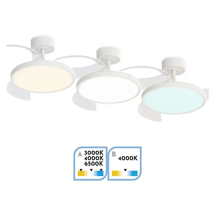 Arte confort Ventilador de techo Vetra S - Blanco, 91 cm, 30 W, Blanco cálido - Ventilador de techo con iluminación LED integrada, que ofrece temperaturas de color ajustables para una iluminación ambiental personalizada.