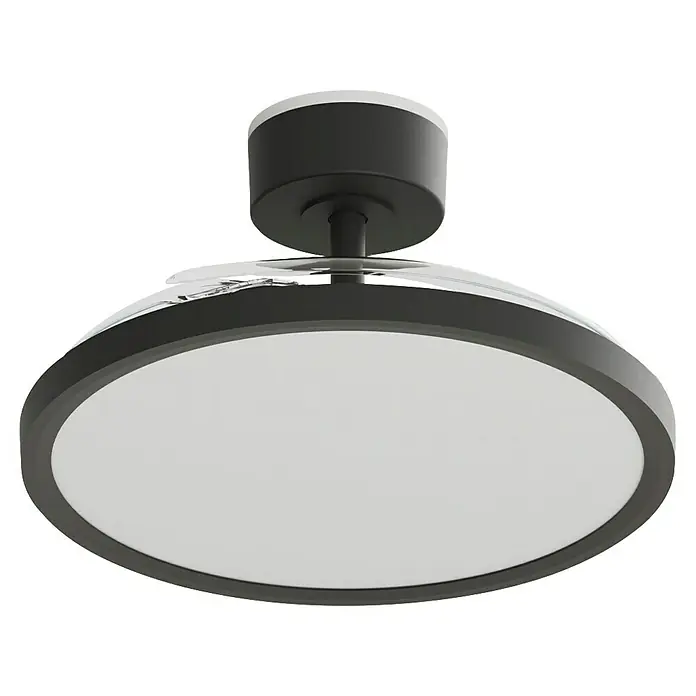 Arte confort Ventilador de techo Vetra M - Negro, 107 cm, 29,8 W, Blanco cálido - Primer plano de una moderna lámpara de techo con forma redonda y acabado mate, ideal para interiores elegantes.