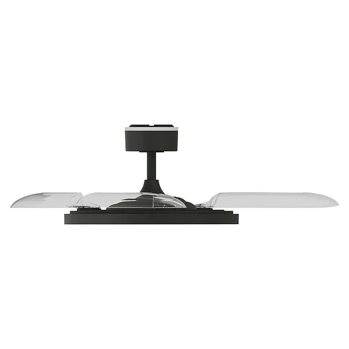 Arte confort Ventilador de techo Vetra M - Negro, 107 cm, 29,8 W, Blanco cálido - Un moderno ventilador de techo negro y plata que ofrece una solución de iluminación elegante y funcional.