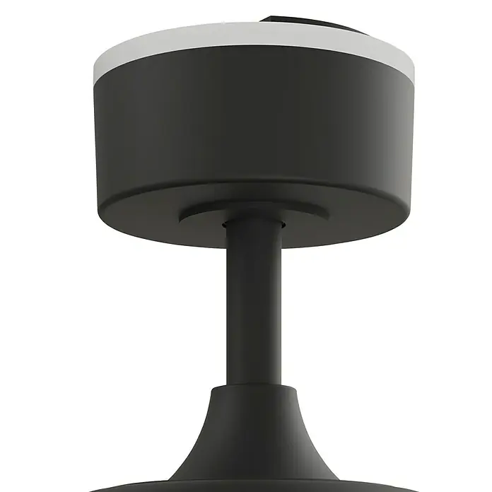Arte confort Ventilador de techo Vetra M - Negro, 107 cm, 29,8 W, Blanco cálido - Primer plano de una elegante lámpara de techo negra con un diseño cilíndrico y una fuente de luz blanca en la parte superior.