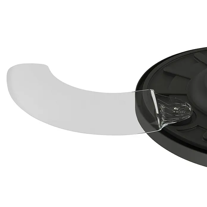 Arte confort Ventilador de techo Vetra M - Negro, 107 cm, 29,8 W, Blanco cálido - Primer plano de una tapa transparente sobre un recipiente negro redondo que destaca los mecanismos de cierre.