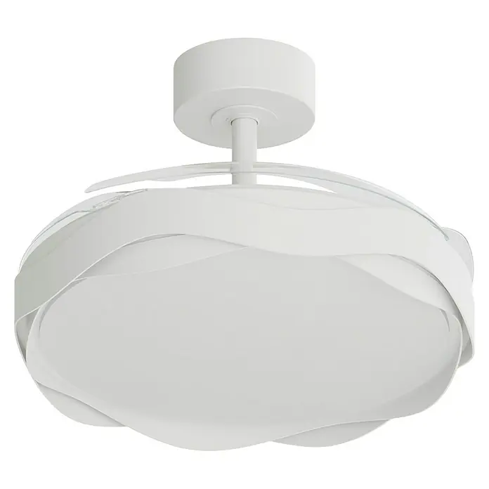 Arte confort Ventilador de techo Yeron M - Blanco, 107 cm, 29,3 W, Blanco cálido - Lámpara de techo blanca con un diseño moderno y ondulado que proporciona una iluminación suave y difusa.\n