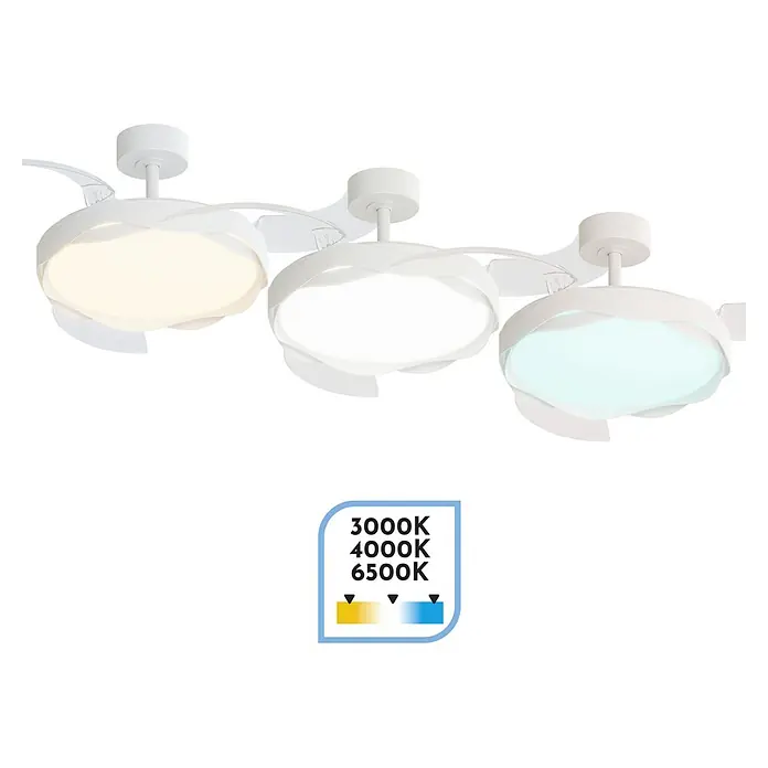 Arte confort Ventilador de techo Yeron M - Blanco, 107 cm, 29,3 W, Blanco cálido - Ventilador de techo LED moderno con temperatura de color ajustable para un ambiente personalizado.