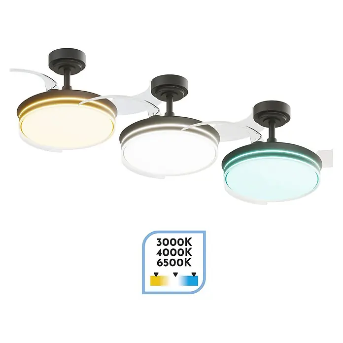 Arte confort Ventilador de techo Tivar S - Negro, 91 cm, 30 W, Blanco cálido - Ventilador de techo LED con diferentes temperaturas de color para un ambiente acogedor.