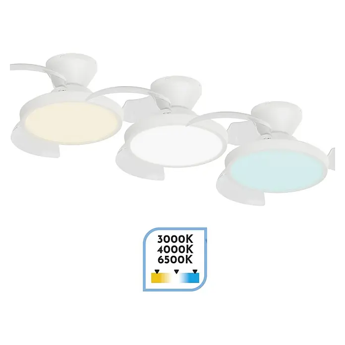 Arte confort Ventilador de techo Nuna XS - Blanco, 71 cm, 30 W, Blanco cálido - Un ventilador de techo blanco con luz LED integrada que puede brillar en tres temperaturas de color diferentes.