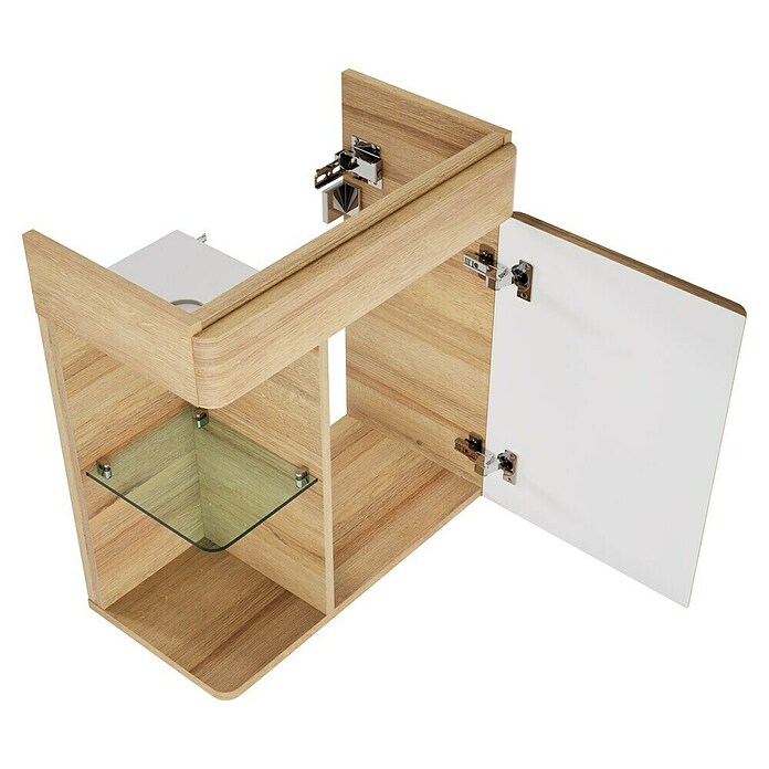 Camargue Faro Mini Waschtischunterschrank (29 x 55 x 55 cm, Bewegungsmelder mit LED-Beleuchtung, Berg Eiche)