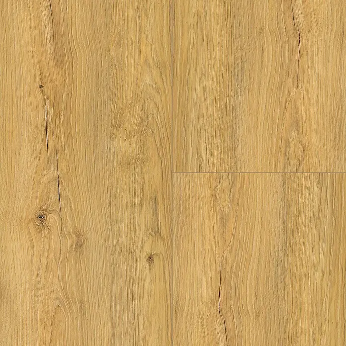 LOGOCLIC Laminat Twenty Five XXL - Oak, Landhausdiele, 1.288 x 330 x 9 mm - Helle Holzstruktur mit warmen Farbtönen und deutlichen Maserungen, ideal für Bodenbeläge oder Möbeloberflächen.
