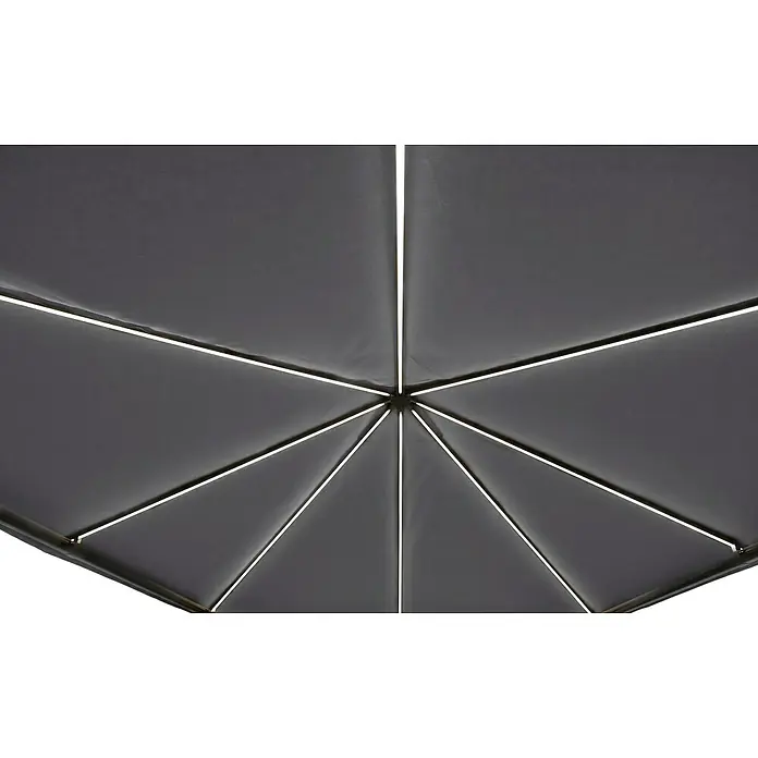Sunfun Techo de repuesto + cortinas laterales Mauricio - An x Pr: 299 x 399 cm, Gris - Primer plano de una sombrilla gris moderna con un diseño radial y líneas de acento brillantes, que ofrece una sombra elegante y protección solar.