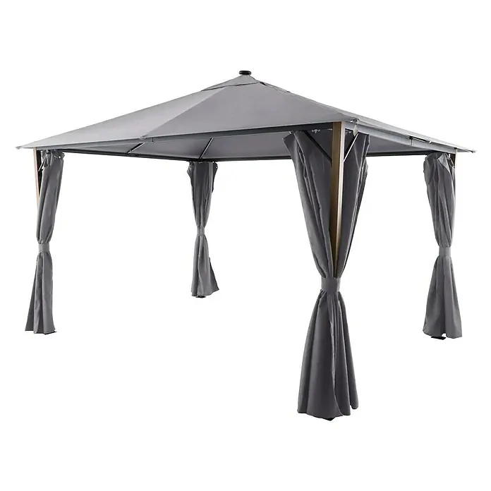 Sunfun Techo de repuesto + cortinas laterales Mauricio - An x Pr: 299 x 399 cm, Gris - Una glorieta gris con cortinas, ideal para el jardín, que ofrece sombra y protección contra el viento. Perfecto para relajarse al aire libre.