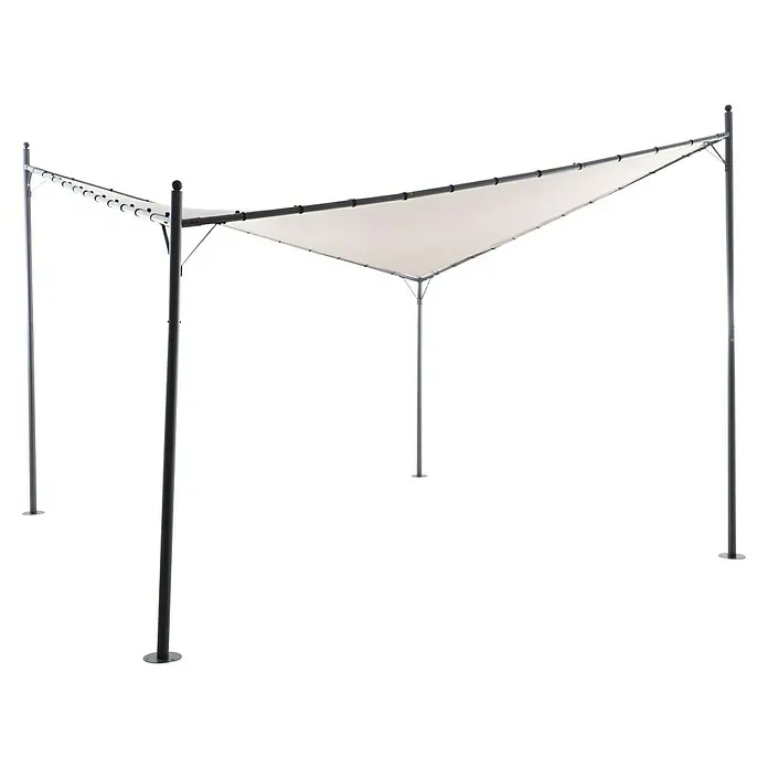 Sunfun Pérgola estándar Nassau - An x Pr: 400 x 400 cm, Color del techo: Taupe, Material del armazón: Acero - Pérgola moderna con vela de sombra triangular. Solución de exterior elegante para sombra y diseño en el jardín o en la terraza.