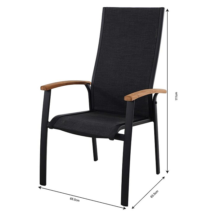 Sunfun Melina Gartensessel (B x T x H: 63 x 68 x 111 cm, Schwarz, Teak/Textilen/Aluminium, Stapelbar) | BAUHAUS