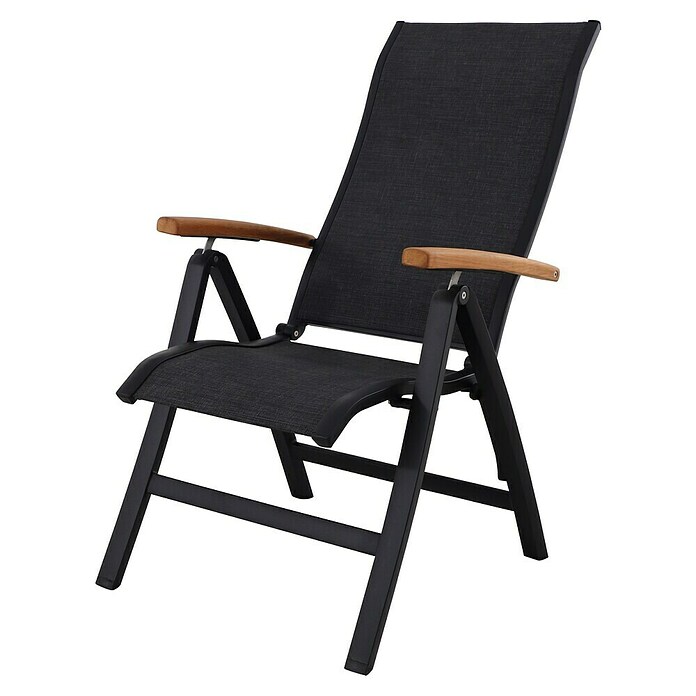 Sunfun Melina Sillón de posiciones (Negro, Teca/Textiline/Aluminio, Respaldo regulable) | BAUHAUS