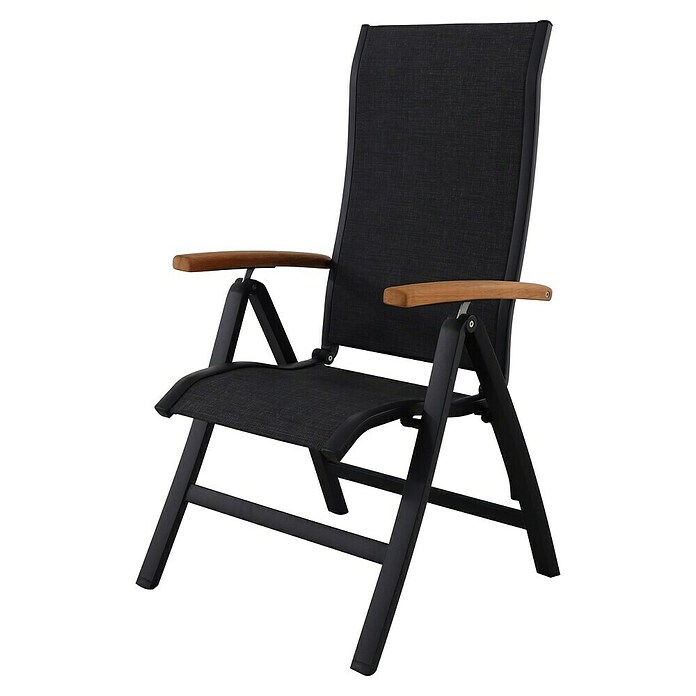Sunfun Melina Sillón de posiciones (Negro, Teca/Textiline/Aluminio, Respaldo regulable) | BAUHAUS
