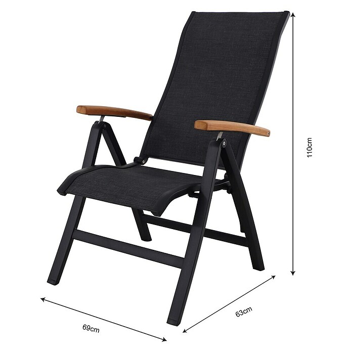 Sunfun Melina Sillón de posiciones (Negro, Teca/Textiline/Aluminio, Respaldo regulable) | BAUHAUS