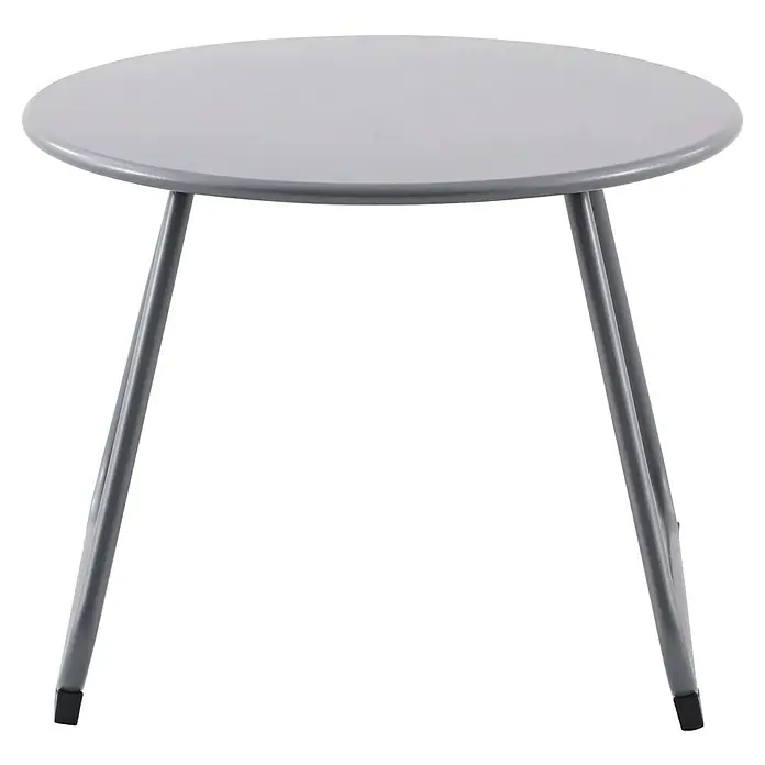 Sunfun Sarah Mesa auxiliar de jardín redonda - Ø x Al: 48 x 37,5 cm, Acero, Antracita - Imagen de una mesa auxiliar redonda gris con tres patas, ideal para interiores modernos y como una superficie de almacenamiento elegante.