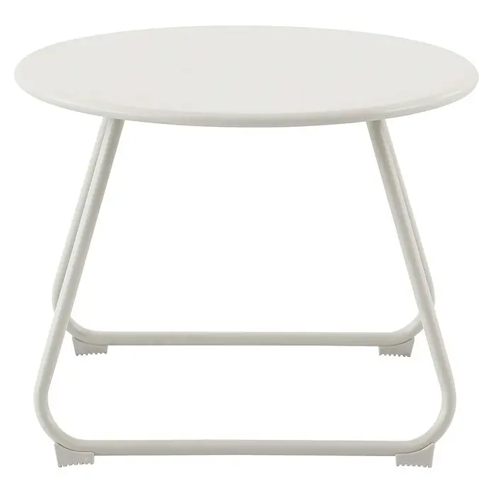 Sunfun Sarah Mesa auxiliar de jardín redonda - Ø x Al: 48 x 37,5 cm, Acero, Light greige - Mesa auxiliar blanca con tablero redondo y estructura metálica minimalista. Ideal para espacios modernos o terrazas.