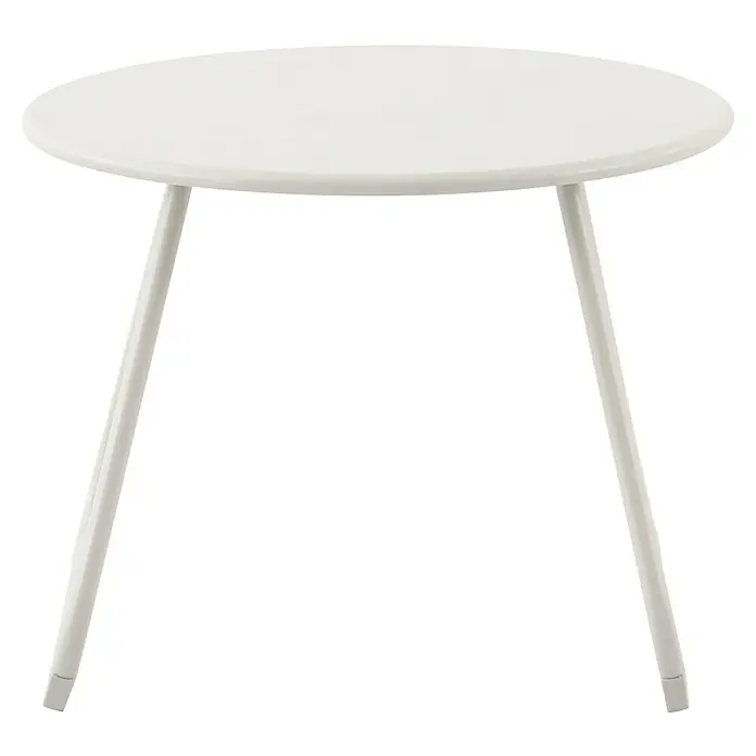 Sunfun Sarah Mesa auxiliar de jardín redonda - Ø x Al: 48 x 37,5 cm, Acero, Light greige - Mesa auxiliar blanca con tablero redondo y estructura metálica. Perfecta para espacios modernos, ofreciendo una superficie elegante.