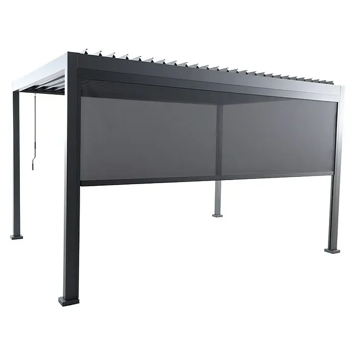 Sunfun Milos Panel lateral - An x Al: 368 x 217 cm, Antracita, Para pérgola con laterales Milos, Profundidad: 8,5 cm - Una pérgola moderna con parasol retráctil para el jardín. Su diseño ofrece confort y sombra al aire libre.