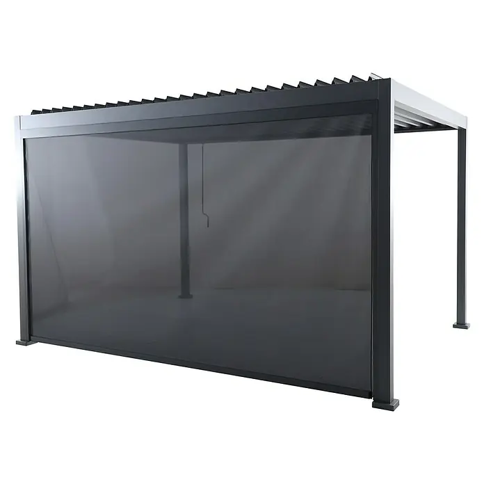 Sunfun Milos Panel lateral - An x Al: 368 x 217 cm, Antracita, Para pérgola con laterales Milos, Profundidad: 8,5 cm - Primer plano de una pérgola moderna con un diseño elegante, ideal para exterior y jardín.