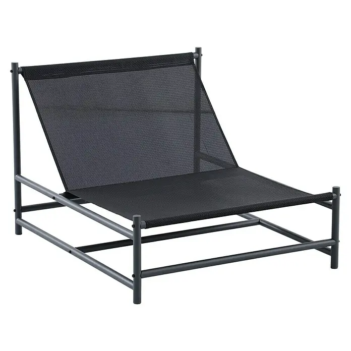 Sunfun Sillón de jardín Lumi - 1 ud., Textiline/Acero, Antracita/Gris, An x Pr x Al: 87 x 103,5 x 71,5 cm - Moderna tumbona negra con tapicería de malla y una elegante estructura metálica, perfecta para relajarse al aire libre o en interiores.