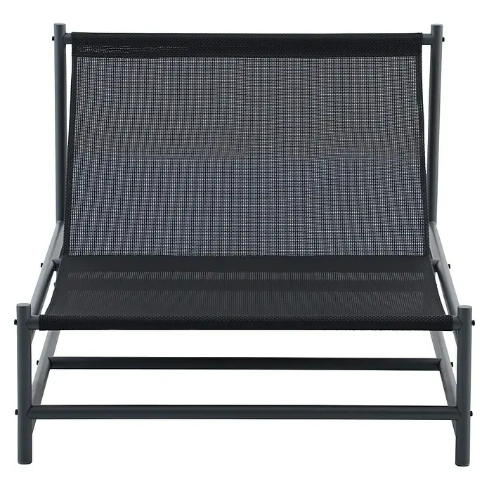 Sunfun Sillón de jardín Lumi - 1 ud., Textiline/Acero, Antracita/Gris, An x Pr x Al: 87 x 103,5 x 71,5 cm - Esta foto muestra una moderna tumbona gris con tela de malla, diseñada para la relajación al aire libre.