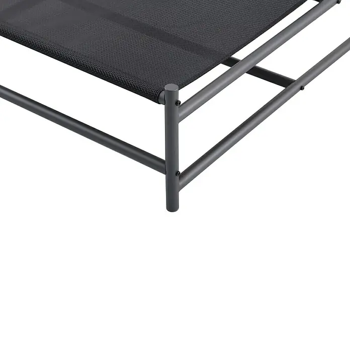 Sunfun Sillón de jardín Lumi - 1 ud., Textiline/Acero, Antracita/Gris, An x Pr x Al: 87 x 103,5 x 71,5 cm - Primer plano de un moderno marco de tumbona de metal negro, que muestra estabilidad y diseño minimalista.