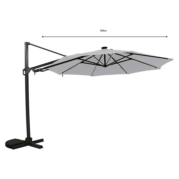 Sunfun Parasol de jardín Kauai - Gris claro, Diámetro de cobertura: 350 cm - Un parasol voladizo gris con un diámetro de 350 cm, que proporciona sombra y protección solar. El parasol es ideal para el jardín.