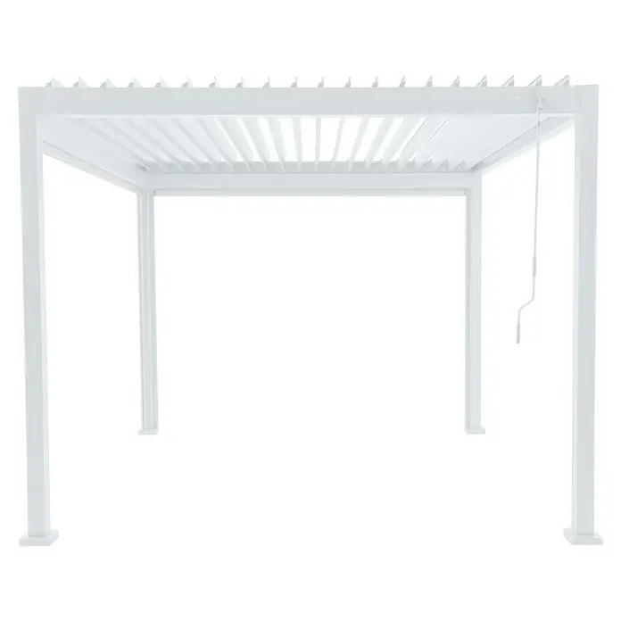 Sunfun Milos Pérgola estándar con laterales - L x An x Al: 294 x 386 x 235 cm, Aluminio, Blanco - Pérgola blanca con techo de lamas. La pérgola ofrece una solución de sombra elegante para el jardín o la terraza.