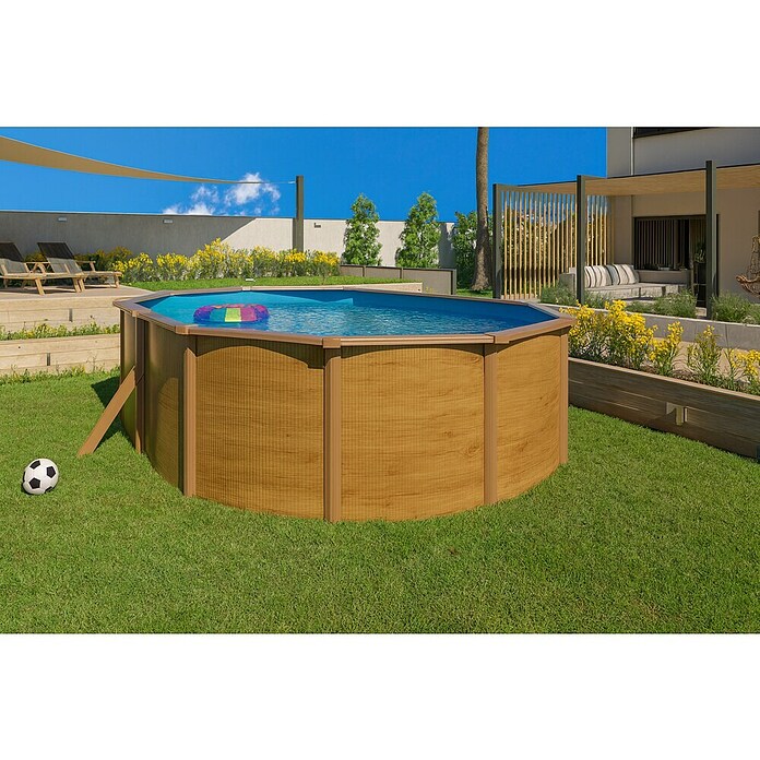 KWAD Pool-Set Steely de luxe Wood (L x B x H: 4,9 x 3,6 x 1,2 m, Fassungsvermögen: 19.400 l, Oval)