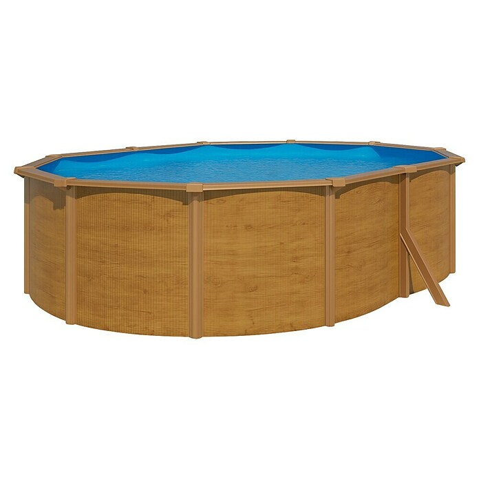 KWAD Pool-Set Steely de luxe Wood (L x B x H: 4,9 x 3,6 x 1,2 m, Fassungsvermögen: 19.400 l, Oval)