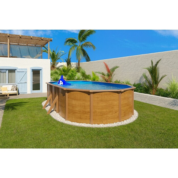 KWAD Pool-Set Steely de luxe Wood (L x B x H: 6,1 x 3,6 x 1,2 m, Fassungsvermögen: 24.100 l, Oval)