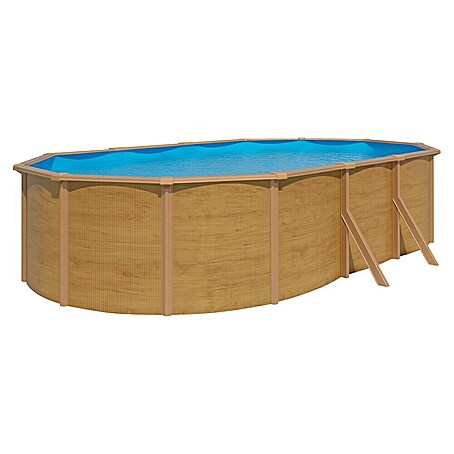 KWAD Stahlwand-Pool Steely de luxe Wood (L x B x H: 610 x 360 x 120 cm, Hellbraun, 24 100 l)