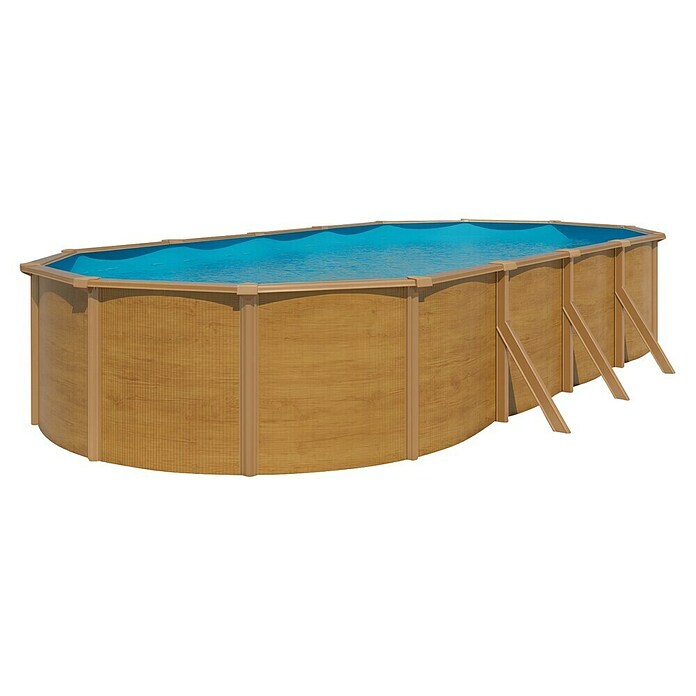 KWAD Pool-Set Steely de luxe Wood (L x B x H: 7,3 x 3,6 x 1,2 m, Fassungsvermögen: 28.900 l, Oval)