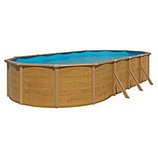 KWAD Stahlwand-Pool Steely de luxe Wood (L x B x H: 730 x 360 x 120 cm, Hellbraun, 28 900 l)