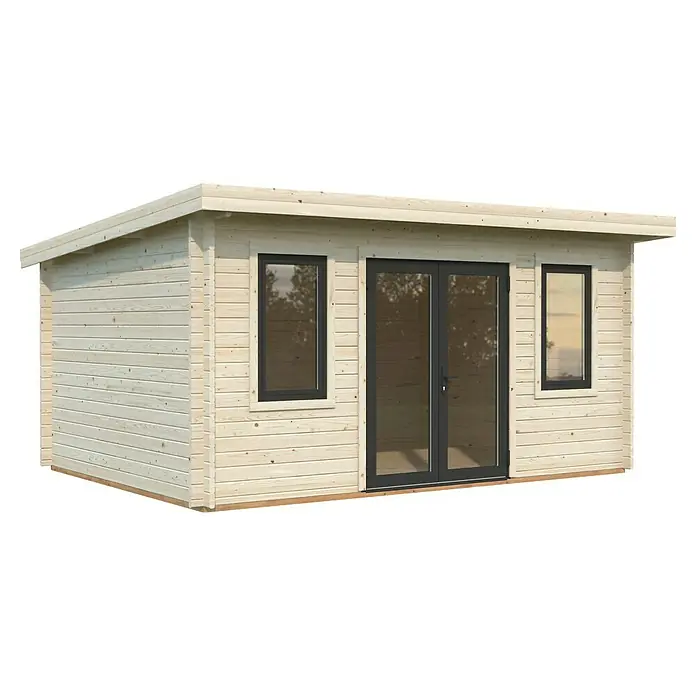 Palmako Gartenhaus Lisandra - Außenmaß inkl. Dachüberstand (B x T): 494 x 394 cm, Holz, Grau - Holzgartenhaus mit Doppeltür und Fenstern für den Außenbereich.