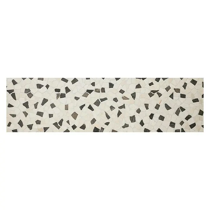 Mosaikfliese Mix CIOT 30/110 - 30,5 x 30,5 cm, Weiß/Schwarz, Matt - Nahaufnahme einer Terrazzo-Fliese mit elfenbeinfarbenem Hintergrund und schwarzen und grauen Chips.