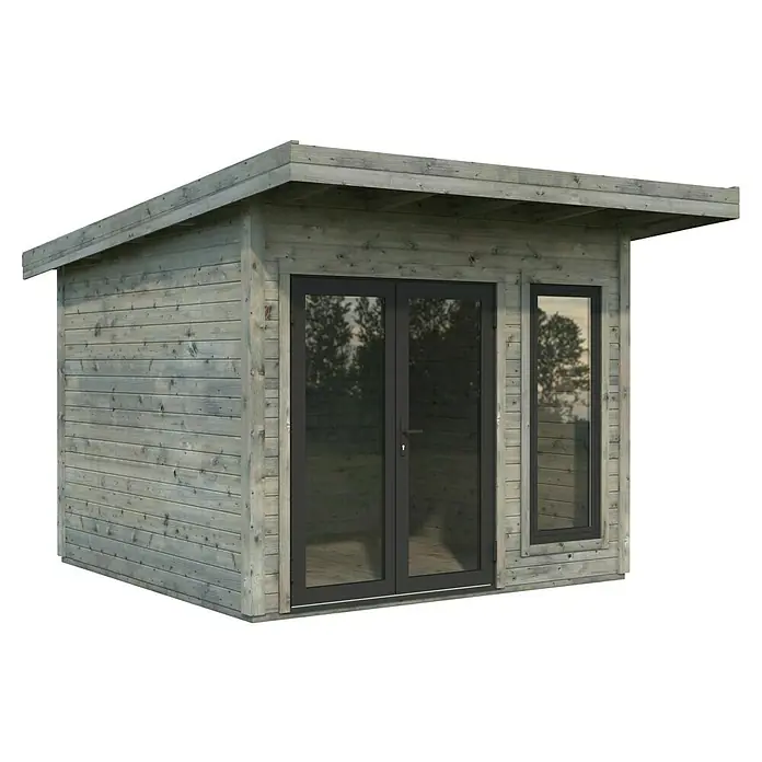 Palmako Gartenhaus Aurelia - Außenmaß inkl. Dachüberstand (B x T): 340 x 404 cm, Holz, Grau - Modernes Gartenhaus aus Holz mit Doppeltür und Fenster für den Garten. Ideal als Arbeitsraum oder zur Lagerung.