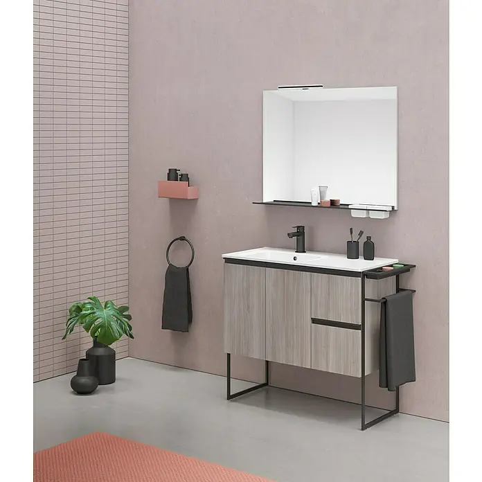 Riva Structure Waschtischunterschrank - 89,5 x 46 x 84,5 cm, Silbergrau, Matt - Badezimmerwaschtisch mit Spiegel und Ablageflächen in modernem Design für stilvolle Badezimmergestaltung.