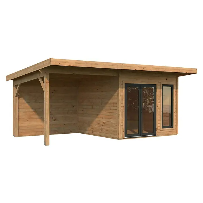 Palmako Gartenhaus Aurelia - Außenmaß inkl. Dachüberstand (B x T): 621 x 404 cm, Holz, Hellbraun, Inklusive überdachtem Freisitz - Holzgartenhaus mit überdachter Veranda, ideal für Entspannung im Freien und als stilvoller Rückzugsort im Garten.