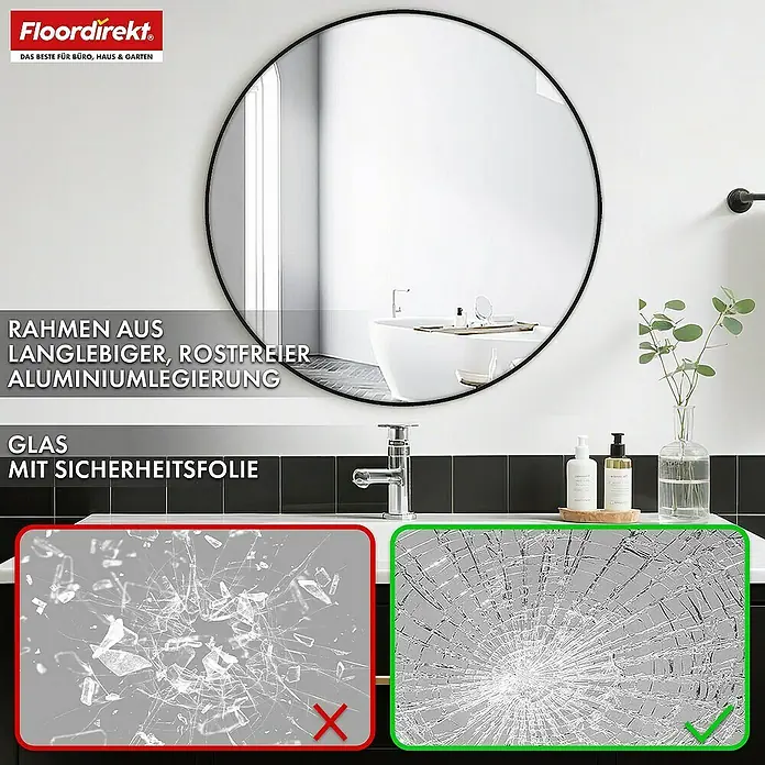 Floordirekt Wandspiegel Wandspiegel Bella - Rund 70 cm - Schwarz - Durchmesser: 70 cm
