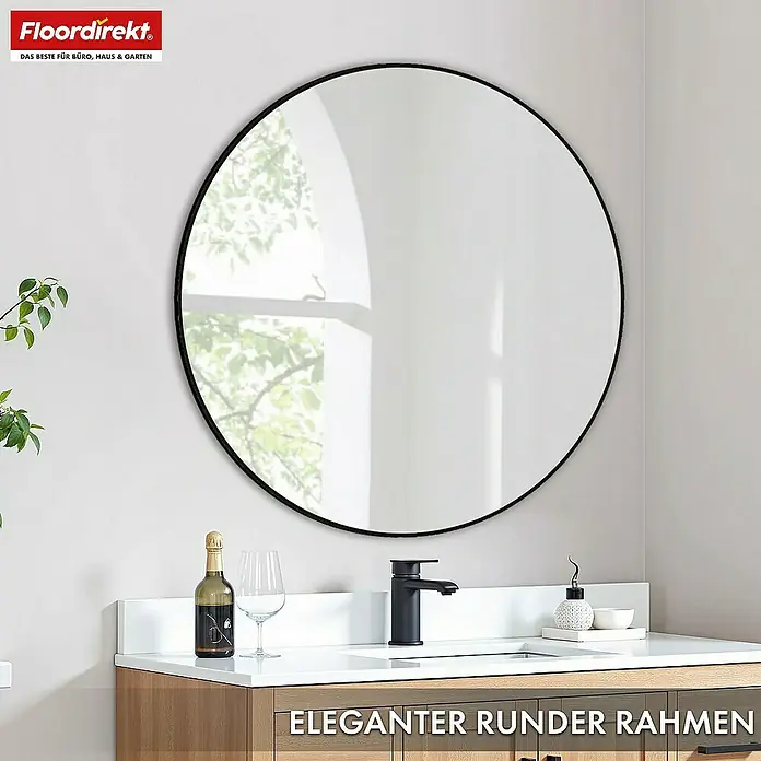Floordirekt Wandspiegel Wandspiegel Bella - Rund 70 cm - Schwarz - Durchmesser: 70 cm