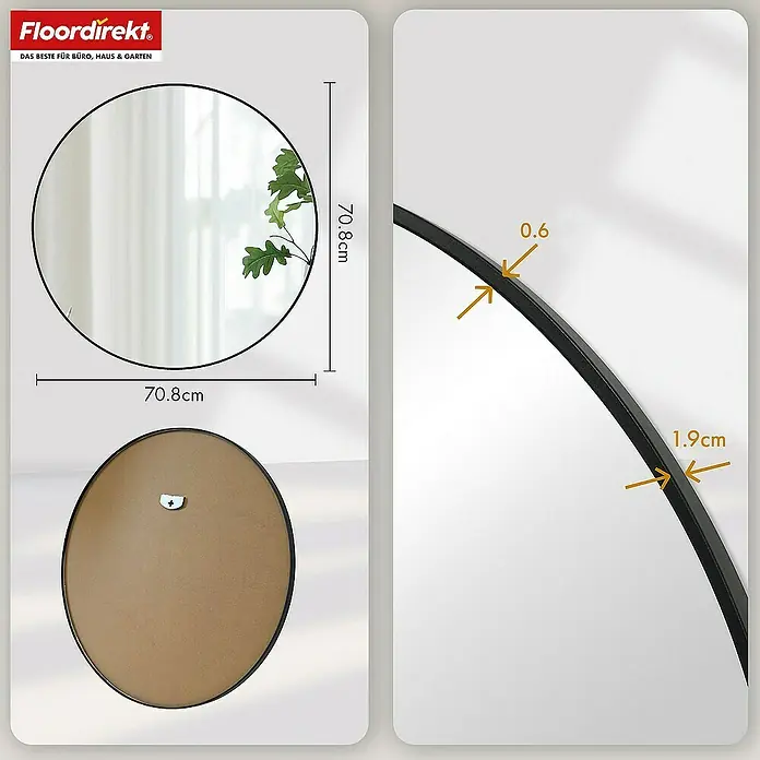 Floordirekt Wandspiegel Wandspiegel Bella - Rund 70 cm - Schwarz - Durchmesser: 70 cm