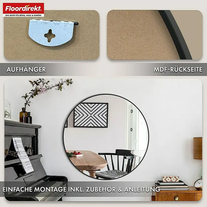 Floordirekt Wandspiegel Wandspiegel Bella - Rund 70 cm - Schwarz - Durchmesser: 70 cm