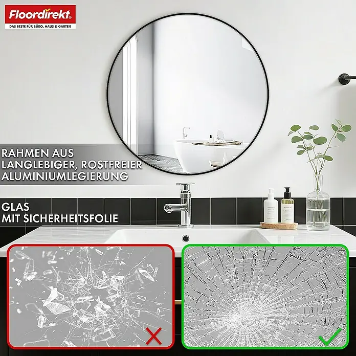 Floordirekt Wandspiegel Wandspiegel Bella - Rund 50 cm - Schwarz - 1,9 x 50 cm, Durchmesser: 50 cm