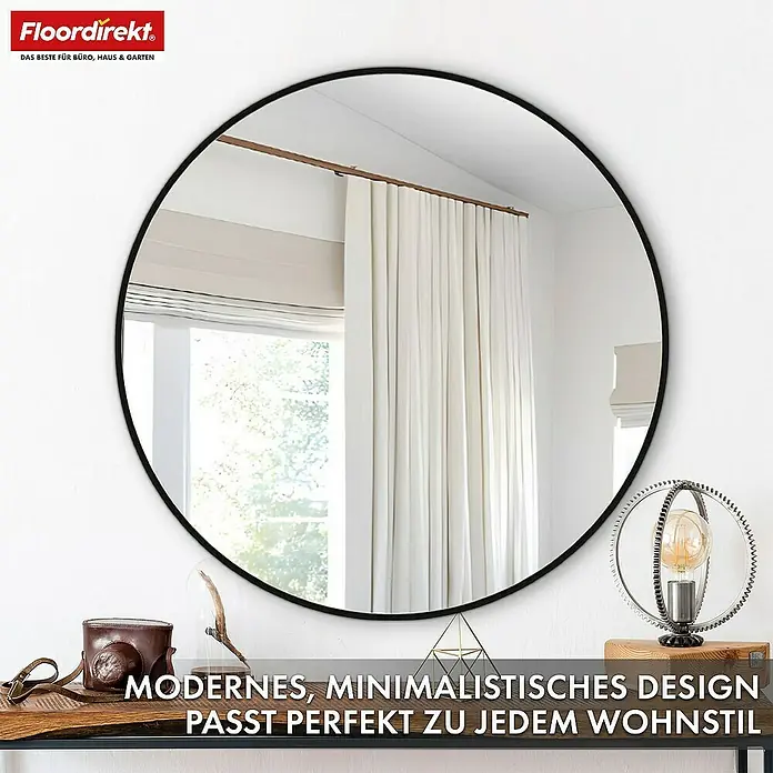 Floordirekt Wandspiegel Wandspiegel Bella - Rund 50 cm - Schwarz - 1,9 x 50 cm, Durchmesser: 50 cm